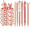 Ballpoint Pen Holder with 6 Glitter Bling Pens - Rose Gold Diamond Pencil Holder for Women, Office School Desk