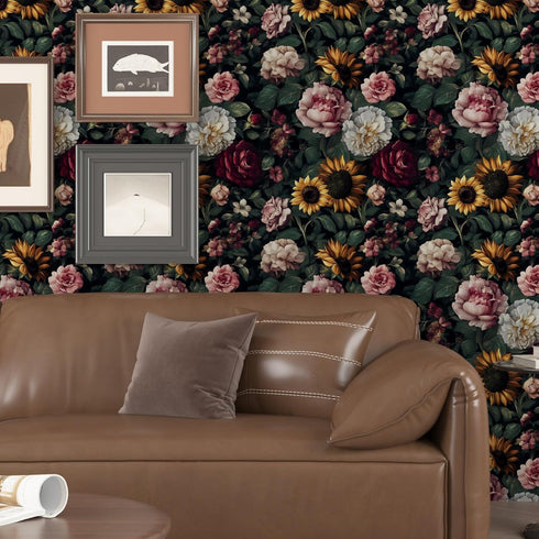 17.5In 118In Dark Green Floral Wallpaper Peel and Stick, Vintage Botanical Wallpapers Self-Adhesive Contact Paper