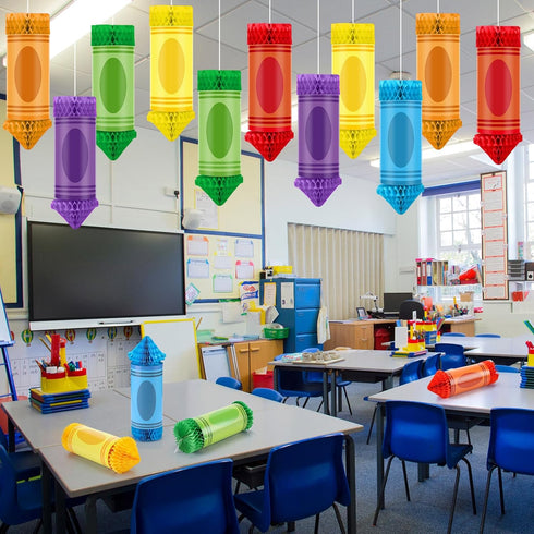 12pcs Retisee Colorful Crayon Paper Lanterns Honeycombs Bulk Crayon Classroom Decorations Daycare Preschool Classroom