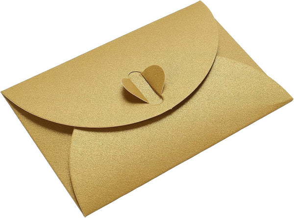 PATIKIL Mini Envelopes, 24 Pack Heart Clasp Tiny Storage for Wedding Greeting Party, Cute Present Card Holder, Golden
