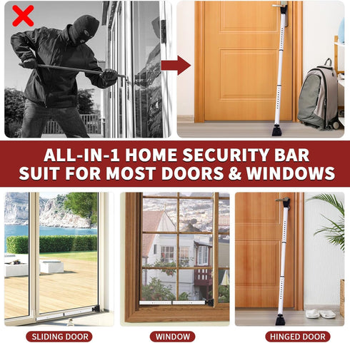 120db Jammer Security Door Stopper with Alarm & Sliding Patio Bar, Loud Alert Adjustable Security Door Security Bar