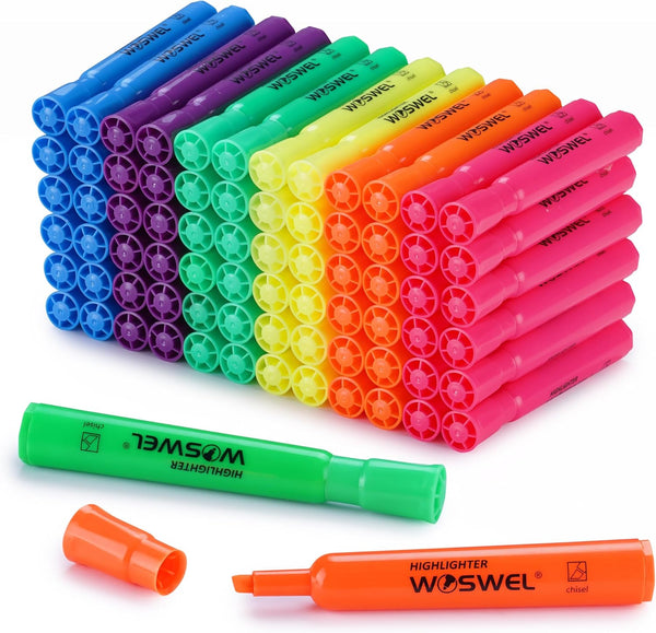 Highlighters Bulk, 72 Pack Tank Style, Assorted Fluorescent Colors Set, 6 Bright Colors for Kids and Adults