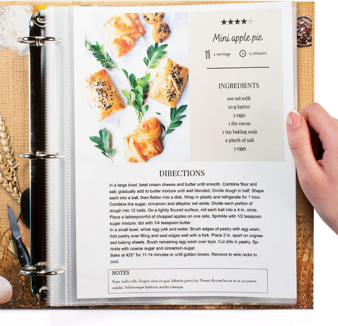Full Size 8.5x11'' Pack of 25 Recipe Sheet Protectors for Recipe Binder, Clear Plastic Sleeves