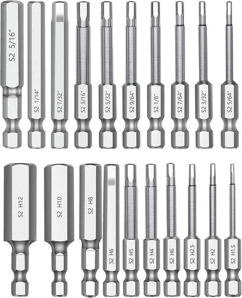MulWark Hex Head Allen Wrench Drill Bit Set, 20PC (10pc Metric & 10pc SAE), 2.3" Long