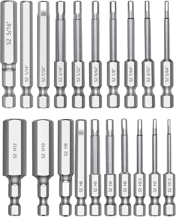 MulWark Hex Head Allen Wrench Drill Bit Set, 20PC (10pc Metric & 10pc SAE), 2.3" Long