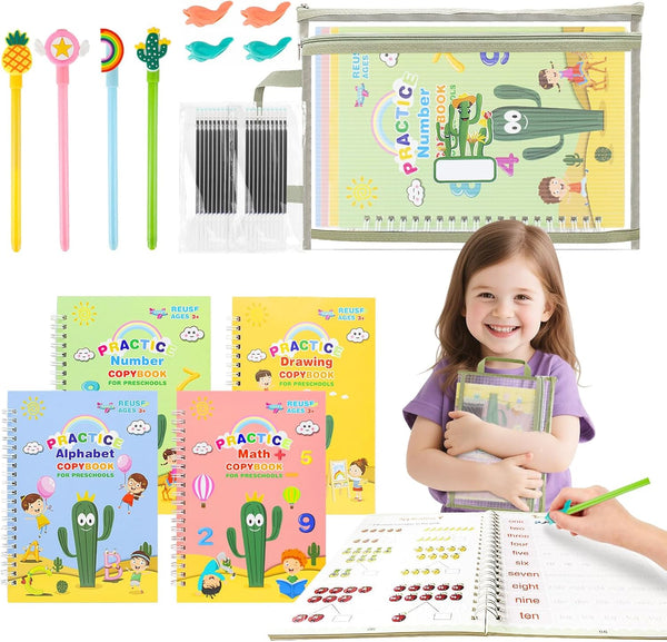 PracticeJQDEN Premium Grooved Handwriting Practice Kit for Kids, Children's Magic Practice Copybook for