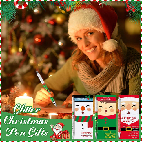 Sayglossy 36 Sets Christmas Glitter Pen Gifts Bulk Glitter Santa Claus Novelty Pens Snowman Elf Inspirational Christmas