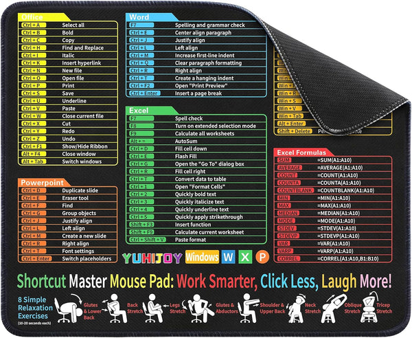 Yuhijoy Excel Cheat Sheet Desk Pad - Mouse Pad - Excel Cheat Sheet