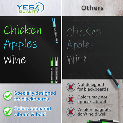 Magnetic Black Dry Erase Board for Fridge, 17 x 11 inch, Stain-Resistant with Neon Chalk Markers & Eraser