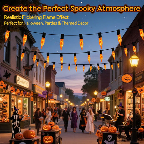Hobbynors 25-Pack Bulbs, E12 C18 Frosted Flame Light Candelabra Base with Soft Ghostly Glow for Halloween, Amber Flame