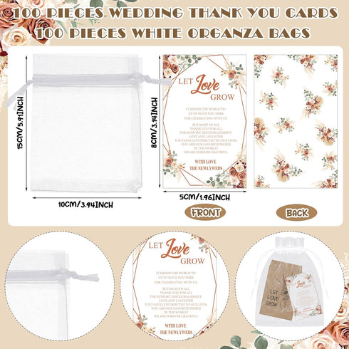 Ireer 101 Set Let Love Grow Boho Wedding Favors for Guests with 1 Wooden Sign, 100 Seed Packets, Kraft Envelopes