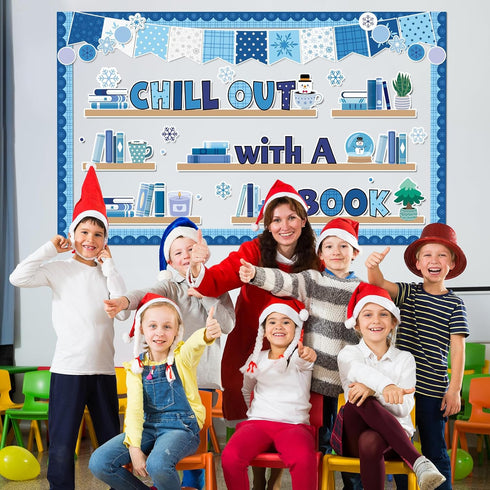 Set Winter Bookshelf Classroom Bulletin Board Decorations Reading Theme Classroom Decoration Snowflake Cutouts Chill