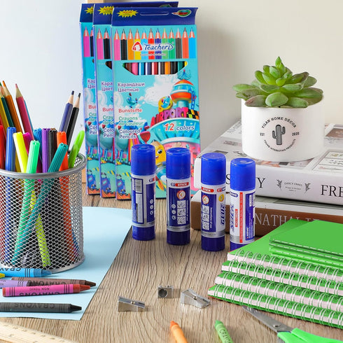 Geyoga 204 Pcs School Supplies for Kids, Bulk Back to School Supply Kit with Notebook, Crayon, Pencil, Scissors, Ruler