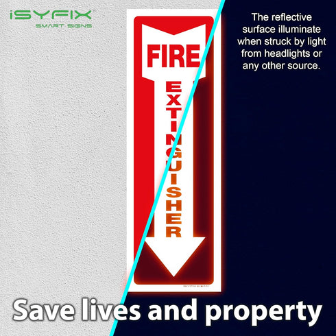 iSYFIX Fire Extinguisher Reflective Sticker Sign – 3 Pack, 4x12, Premium Self-Adhesive Vinyl for Indoor and Outdoor Use