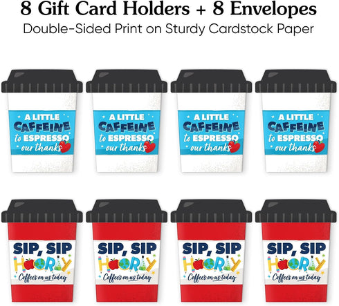 Pack, Set 8 Big Dot of Happiness Assorted Thank You Teachers Coffee Cup Gift Card Holders with Envelopes, Teacher