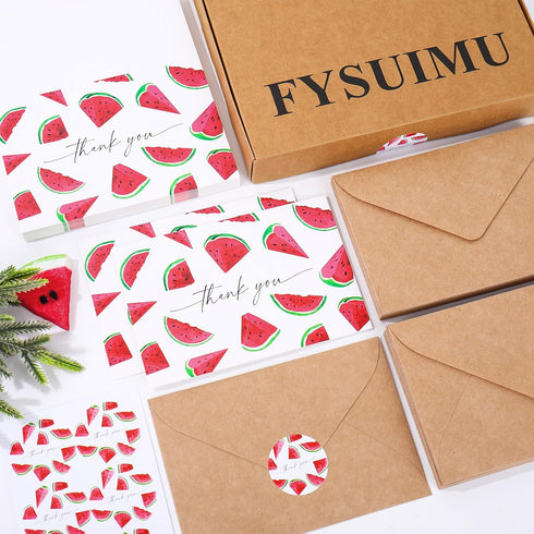 50 Pack Summer FYSUIMU Watermelon Thank You Cards Boxed Note Cards with Envelope Sticker Fruit Greeting Blank Card
