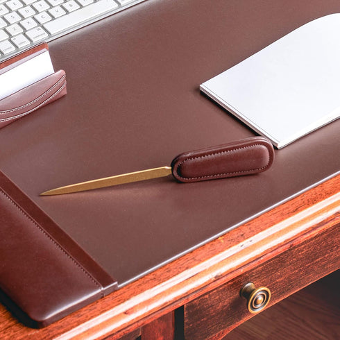 Dacasso Chocolate Brown Leather Letter Opener with Gold Blade