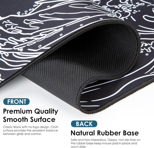 Waterproof Mouse Pad, Japanese Sea Wave Large Keyboard Pad with Anti-Slip Base, Extended Kanagawa Mat Desk Pad, for Gamer, Office & Home, Off to College/Back to School, 31.50"x11.81" by Dizzy Balloon
