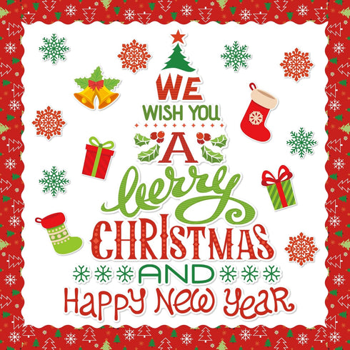 Whaline 105Pcs Christmas Bulletin Board Decoration Kit with Xmas Tree Snowflake Paper Cutouts and Border Stickers