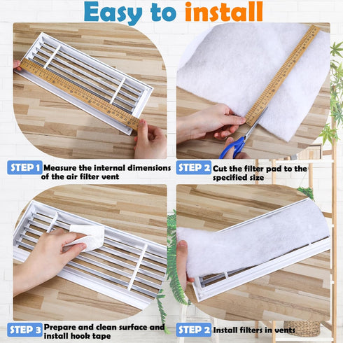 12 In x 25 FT Air Vent Filters, Polyester Floor Vent Filter Cut to Fit Dust Control Replacement Roll