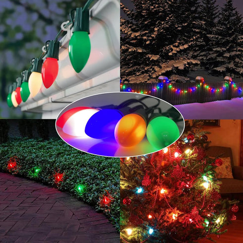 C9 25FT 27 0.6W Bulbs(2 SUNSGNE LED Christmas Lights Outdoor Multicolor String Lights with LED Plastic Spare) for Patio