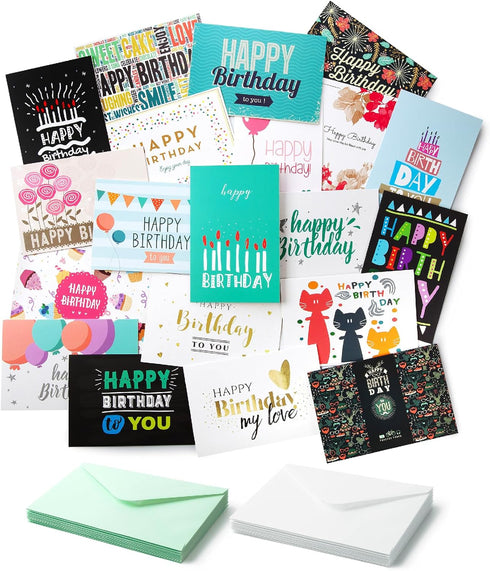 Mr. Pen Assorted Color Birthday Cards, 20 Pack, 4 x 6 Inches, Blank Inside with Envelopes
