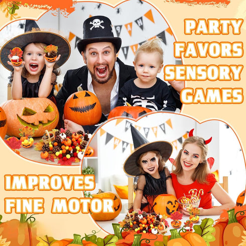 WinnerWhy 320 Pcs Fine Motor Toys Fall Thanksgiving Decorations, Sensory Bin Filler, Pumpkin Bowls, Woven Baskets