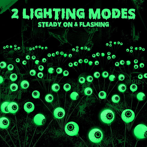 2 Pack 12 2 Brizled Solar Halloween Lights, Total LED Green Halloween Eyeball Lights, Modes Outdoor Green Eyeball