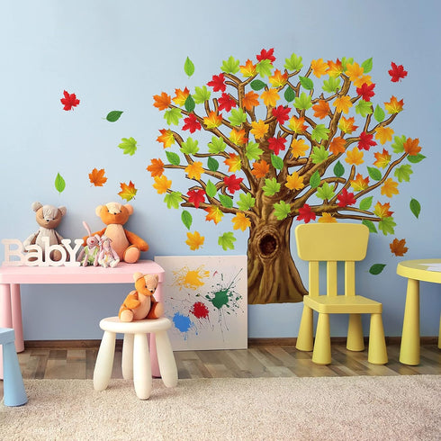 Gersoniel 90 Pieces Classroom Tree Bulletin Board Set, Fall Tree Decoration with Conversation Heart Leaves Cutouts