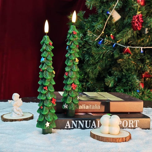 BOSONER Christmas Tree Candles for Home: 2 Pcs Flameless Taper Candle Lights