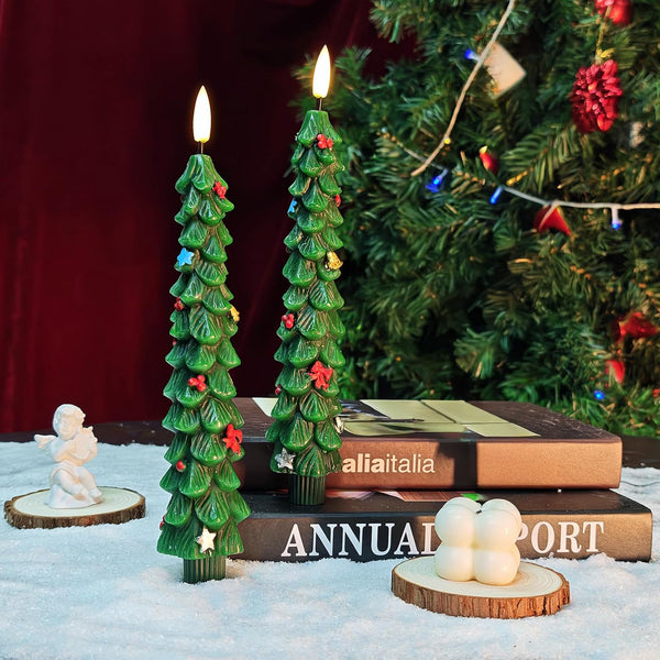 BOSONER Christmas Tree Candles for Home: 2 Pcs Flameless Taper Candle Lights
