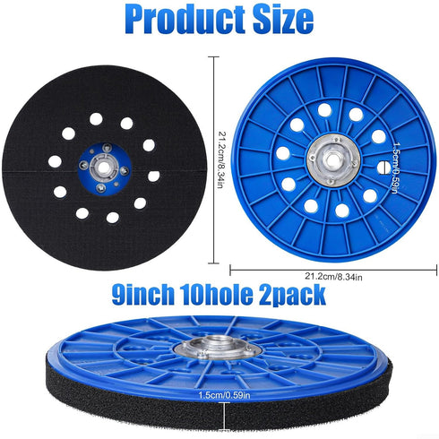 Lioaeust 2Pcs 9 Inch 210Mm 10-Hole 14Mm Drywall Sander Backup Pad with Pattern and Thread, Compatible for Porta