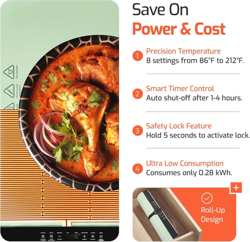 Countertop 8-Level Food Warming Mat for Electric Heating Mat for Food with Temp Control, Timer & Child Lock PI Graphene