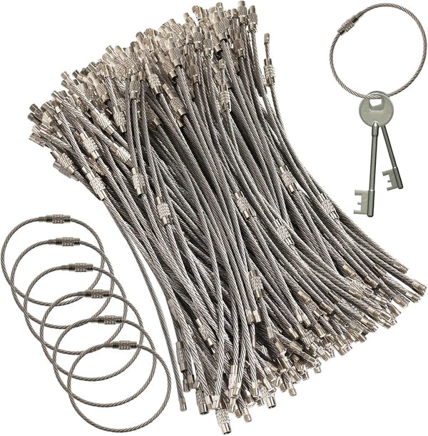 100 Pieces 6 Inch Wire Keychain Cable, 2mm Twist Barrel Stainless Steel Key Rings for Heavy Duty Luggage Tags