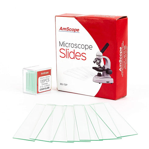 AmScope 72 Pre-Cleaned Blank Microscope Slides & 100 22x22mm Square Cover Glass