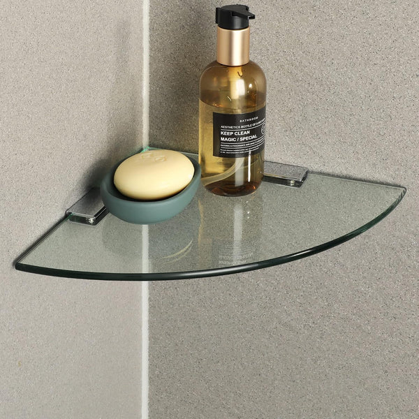 SAYAYO Glass Corner Shelf for Wall, Tempered Floating Glass Shelves for Bathroom