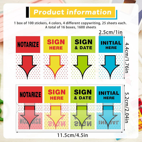 PerKoop 16 Boxes Sign Here Notarize Initial Here Sign and Date Sign Here Tabs Sign Here Stickers Sign Here Flags for Office School Students Notebook Annotating Books Notary Books, 100 Pcs Each Box