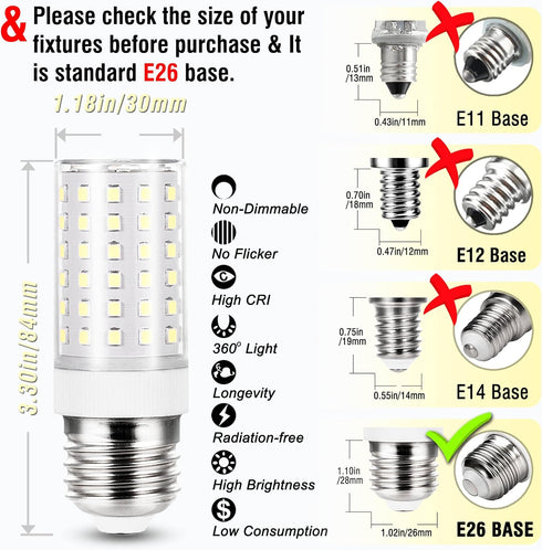 ALIDE 4 Pack E26 100W Replacement LED Candelabra Corn Bulbs, 6000K Bright Daylight White, 1200LM for Ceiling Fan