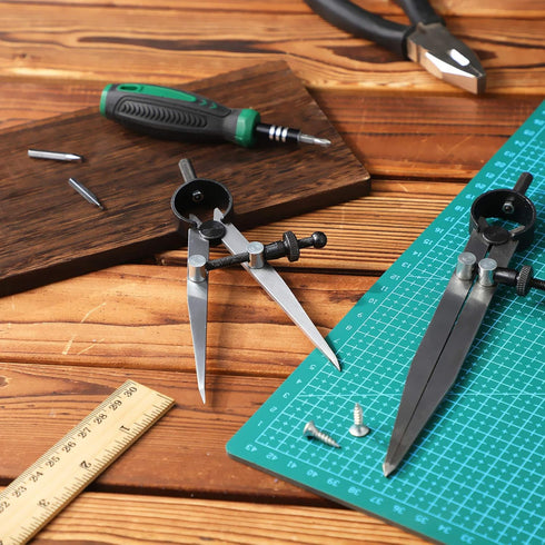 Weewooday 2 Pieces Adjustable Lockable Divider Leather Compass, 6 Inch and 8 Inch Drafting Tool