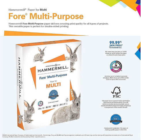 Hammermill 24 lb 8.5 11 1 (500 96 Printer Paper, Fore Multipurpose Copy Paper, x - Ream Sheets) - Bright, Made in the