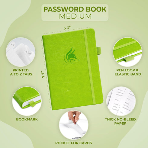 Clever Fox Password Book - Medium Password Keeper for Website Logins, Internet Address Organizer with Alphabetical Tabs
