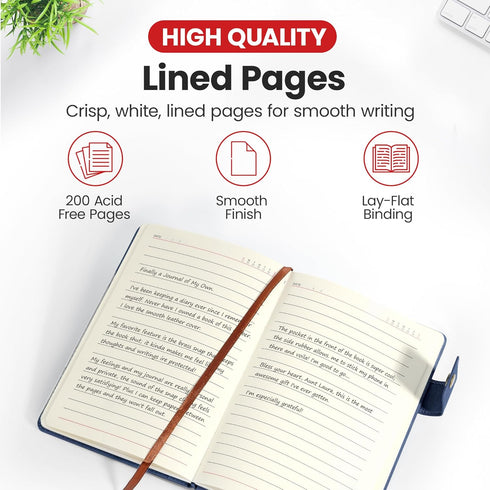 Promot PU Leather Notebook with Pen - A5 Lined Daily Journals for Writing, 200 Pages, Storm Blue