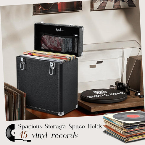 Hododou Vinyl Record Storage Case LP Album Collection Display Box Water Resistant Vinyl Record Organizer Storage Holds