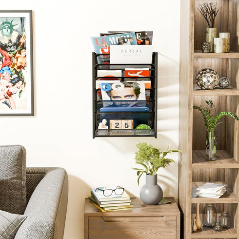 Simple Trending Wall File Organizer, Mesh 7-Tier Vertical Hanging File Holder, Desktop Metal Files Rack for Office