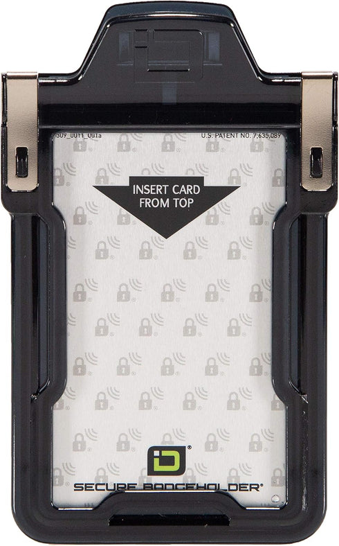 Identity Stronghold Secure RFID Badge Holder for 1 Card, Heavy Duty Hard Plastic, Black