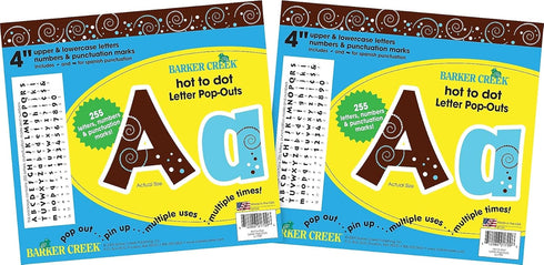 Barker Creek 4" Letter Pop-Outs 2-Pack Hot to Dot Colorful Letters for Bulletin Boards 510 Upper Lowercase Numbers