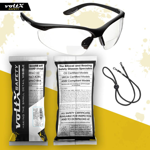 voltX 'CONSTRUCTOR' BIFOCAL Reading Safety Glasses (CLEAR +3.0 Dioptre), ANSI Z87.1+ & CE EN166F