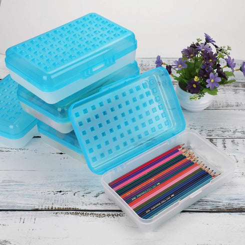 BTSKY 6 Pack Multipurpose Utility Box, Large Capacity Pencil Box with Lid for Organizing Pencils and Stationery (Blue)