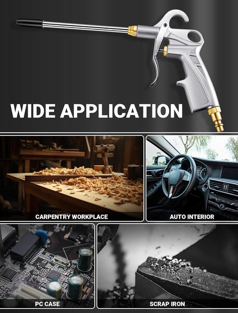 Heavy Duty Air Blow Gun with Bigger Pipe & Extended Nozzle for Compressor, Pneumatic Cleaning Tool