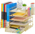 Marbrasse Rose Gold Desk Organizer - 5-Tier Paper Letter Tray with Drawer and 2 Pen Holder, Mesh Desktop Storage